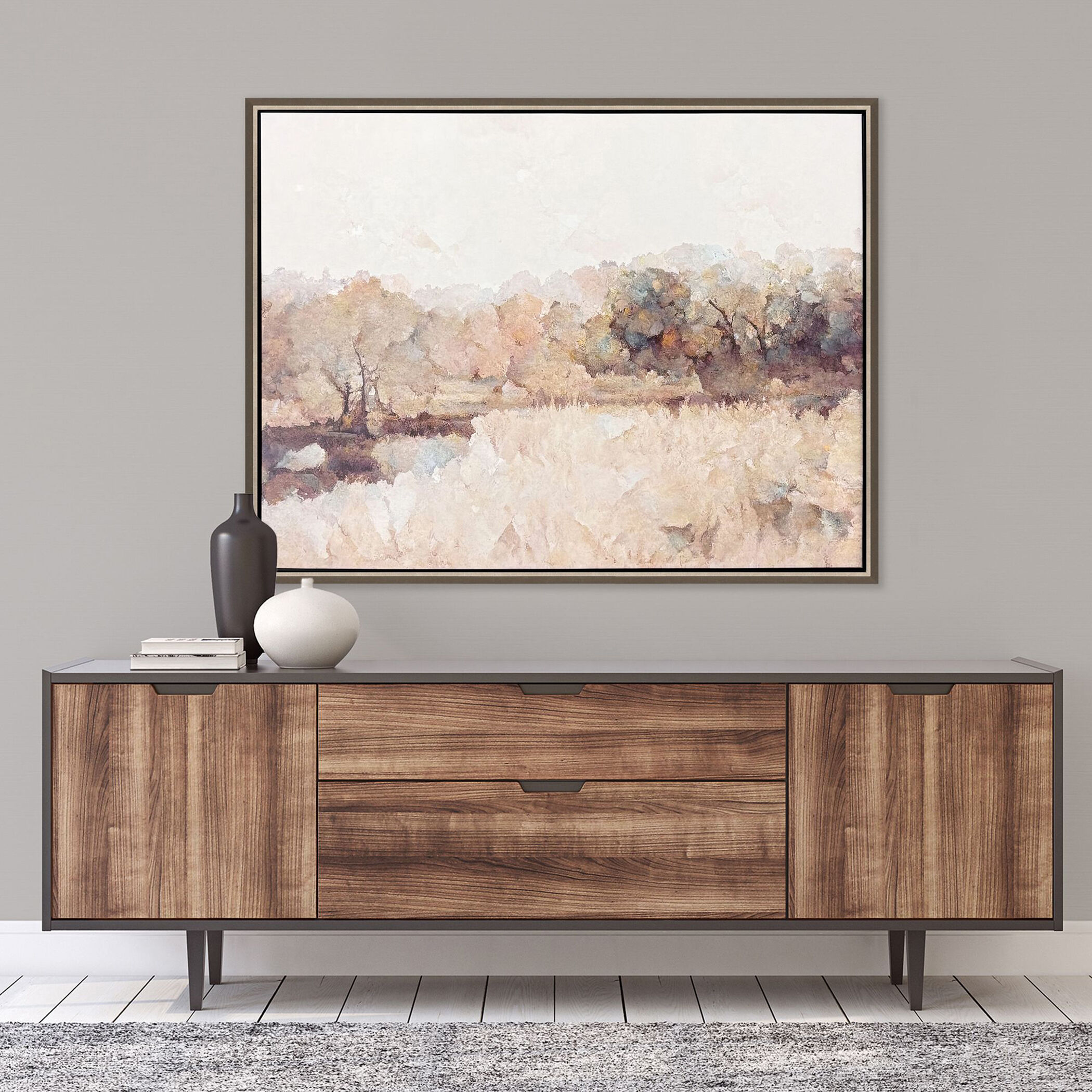 Serene Abstract Brown and Green and Neutral and Pink Canvas