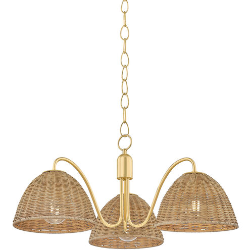 Katniss 3 Light 28 inch Aged Brass Chandelier Ceiling Light