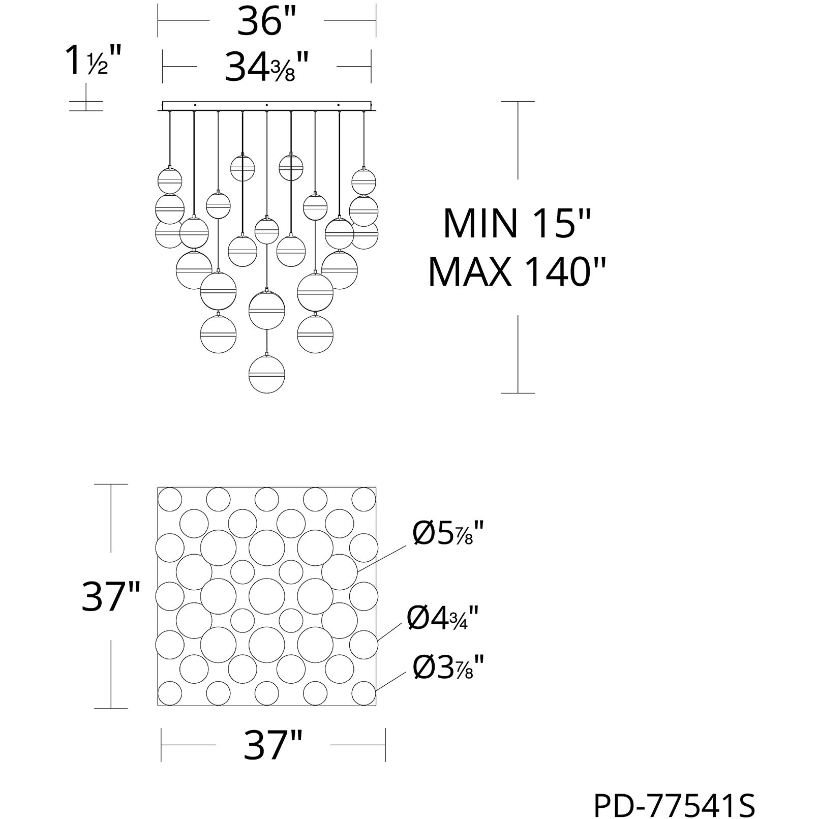 Cyllindra LED 37 inch Black Chrome Chandelier Ceiling Light in Black/Chrome, dweLED