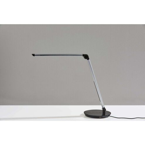 Rodney 27 inch 6.00 watt Matte Silver and Glossy Black LED Multi-Function Desk Lamp Portable Light in Brushed Steel, with AdessoCharge Wireless Charging Pad and USB Port, Simplee Adesso