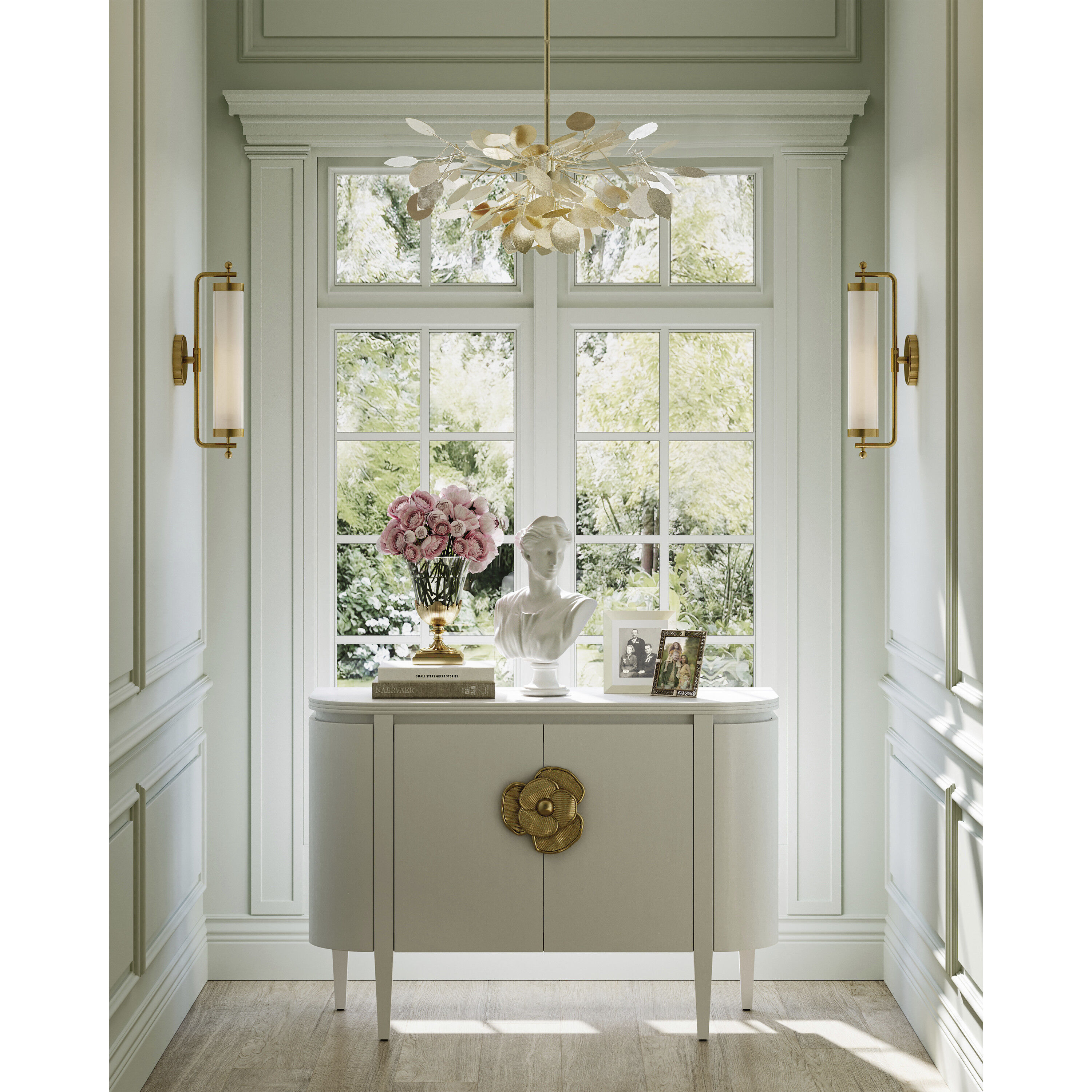 Lunaria 4 Light 31 inch Contemporary Silver Leaf Chandelier Ceiling Light, Small