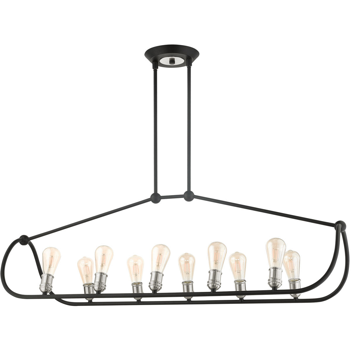 Archer 10 Light 48 inch Textured Black with Brushed Nickel Accents Linear Chandelier Ceiling Light