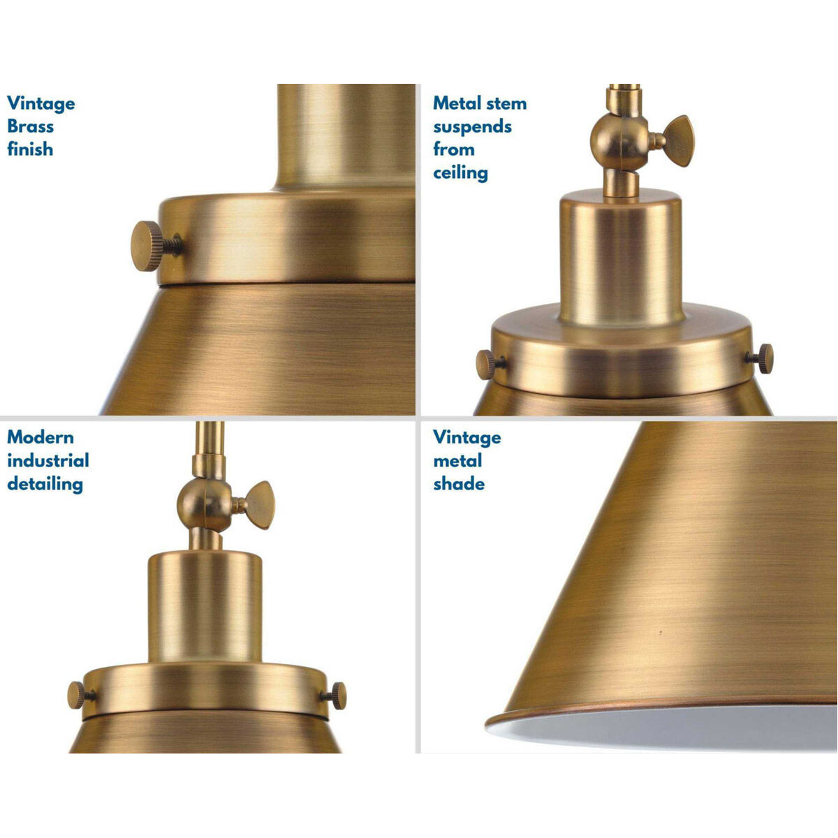 Hinton 1 Light 12 inch Vintage Brass Pendant Ceiling Light