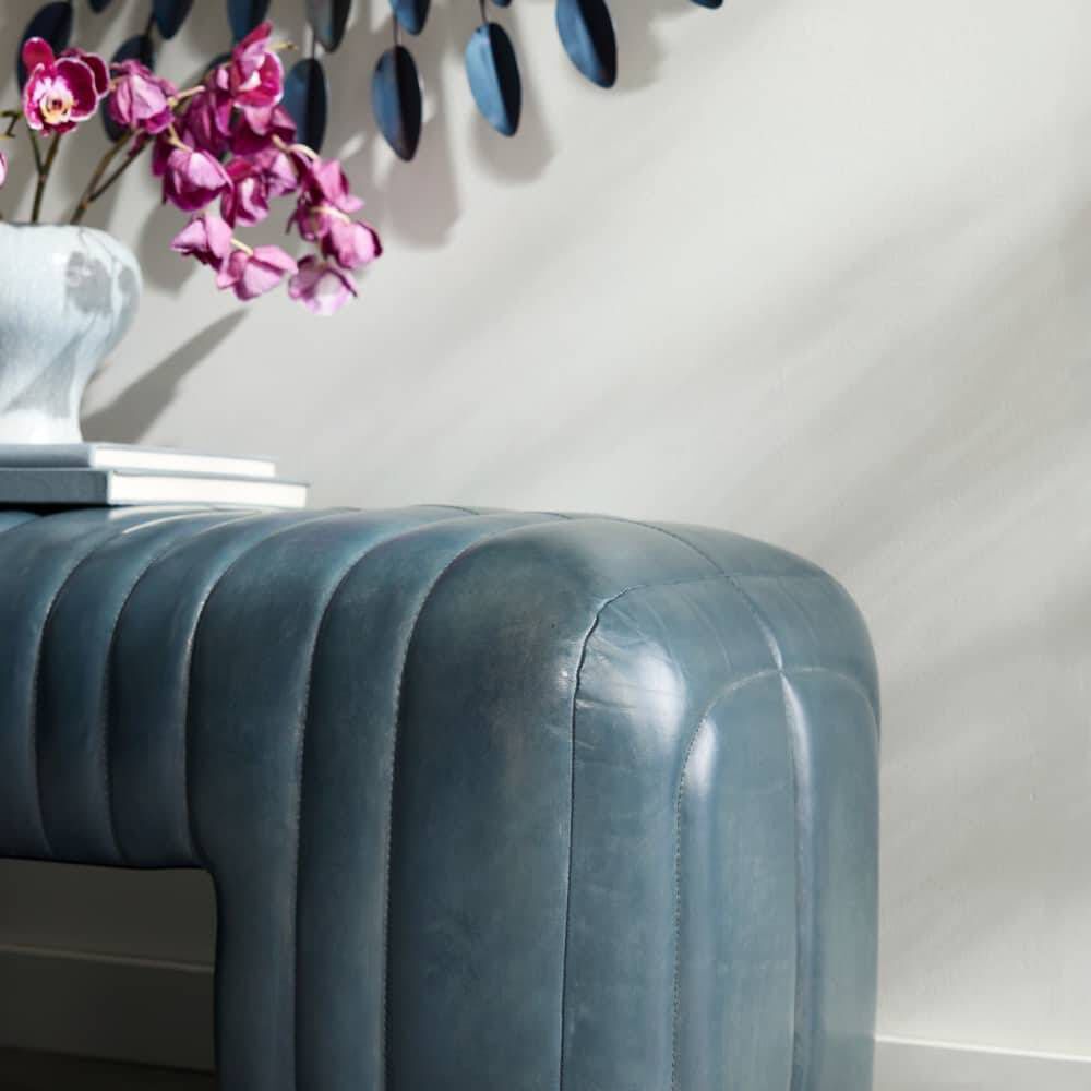 Hastings Distressed Storm Leather Bench