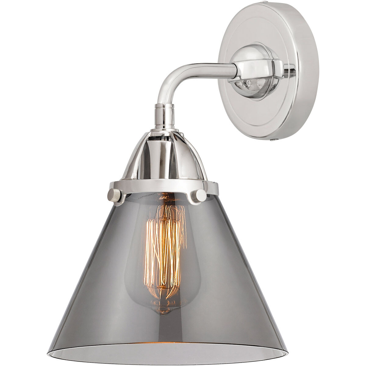 Nouveau 2 Large Cone 1 Light 8 inch Polished Chrome Sconce Wall Light in Plated Smoke Glass