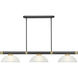 Vanguard 3 Light 58.5 inch Matte Black and Rubbed Brass Billiard Ceiling Light in White Linen Glass