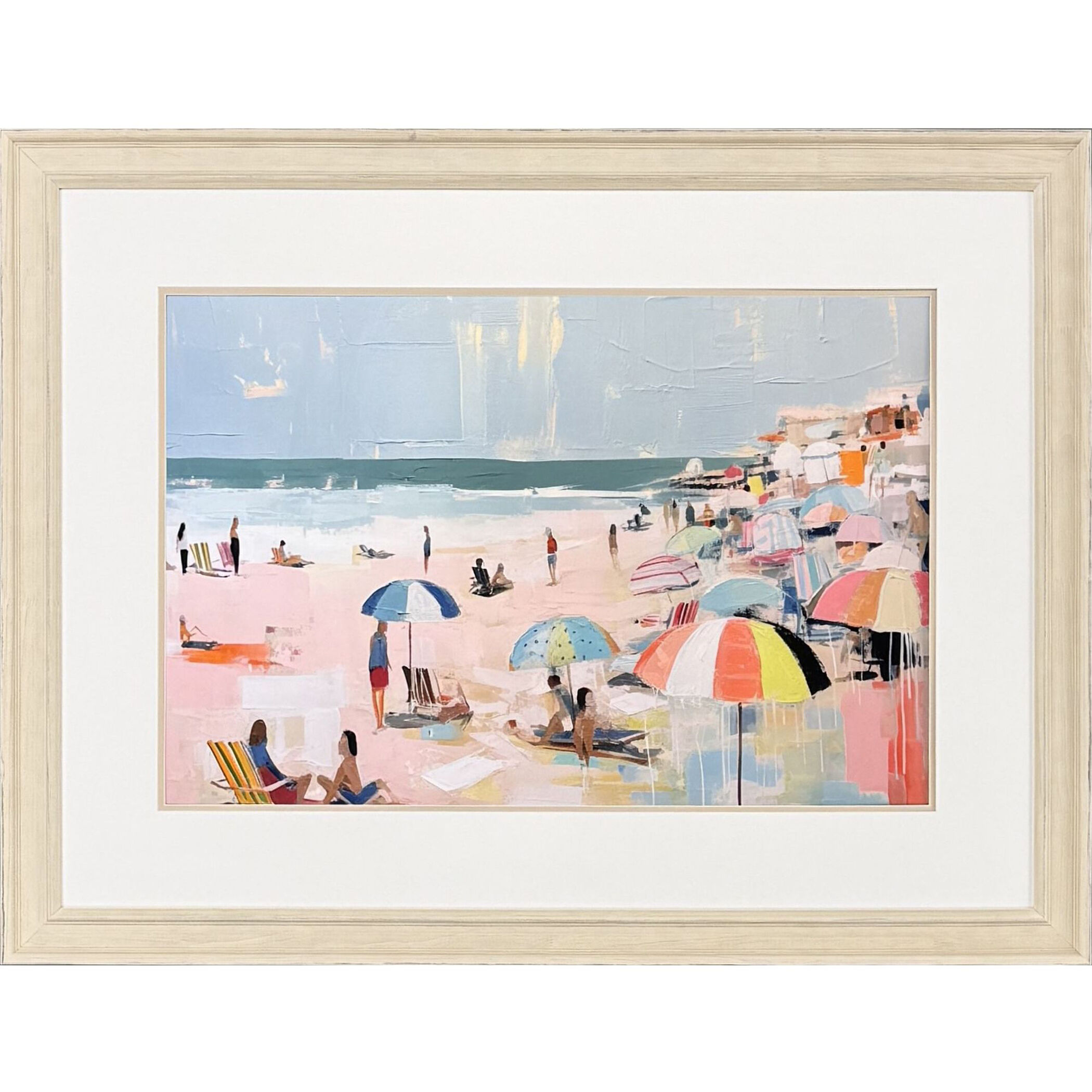 Summer Days on Beach Blue and Pink and Teal and Multi Framed Art