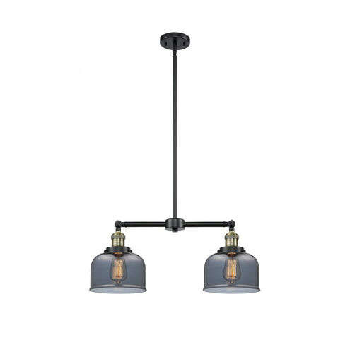 Franklin Restoration Large Bell 2 Light 21 inch Black Antique Brass Chandelier Ceiling Light in Plated Smoke Glass, Franklin Restoration