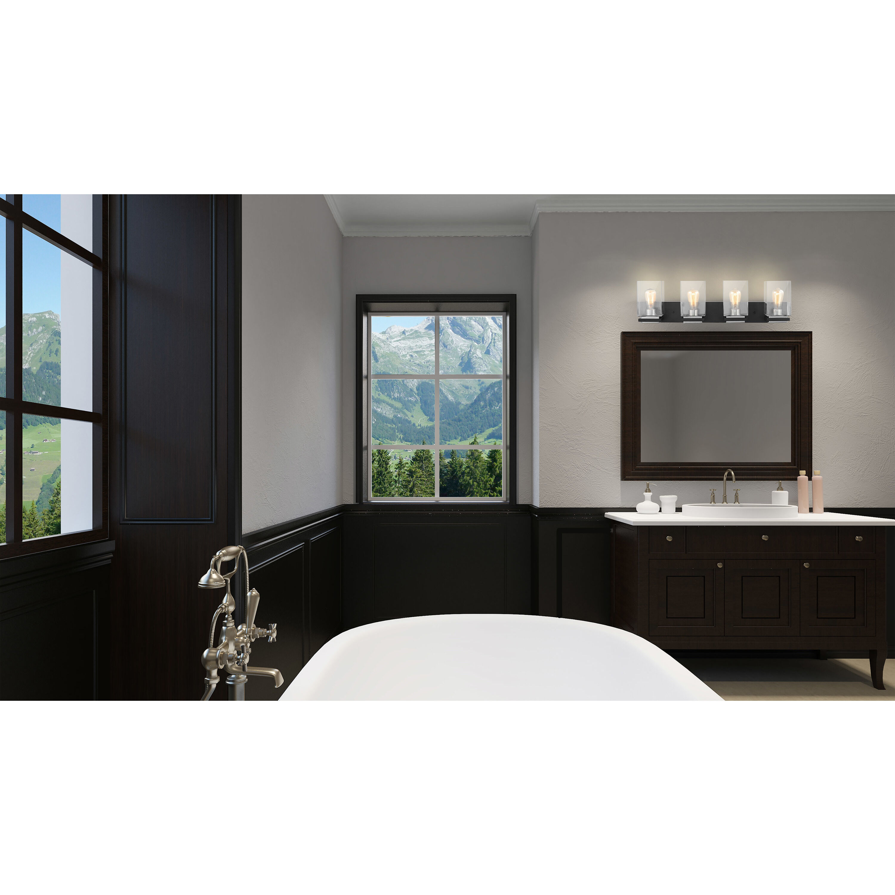 Crossroads 4 Light 31.88 inch Matte Black Bathroom Vanity Lights Wall Light