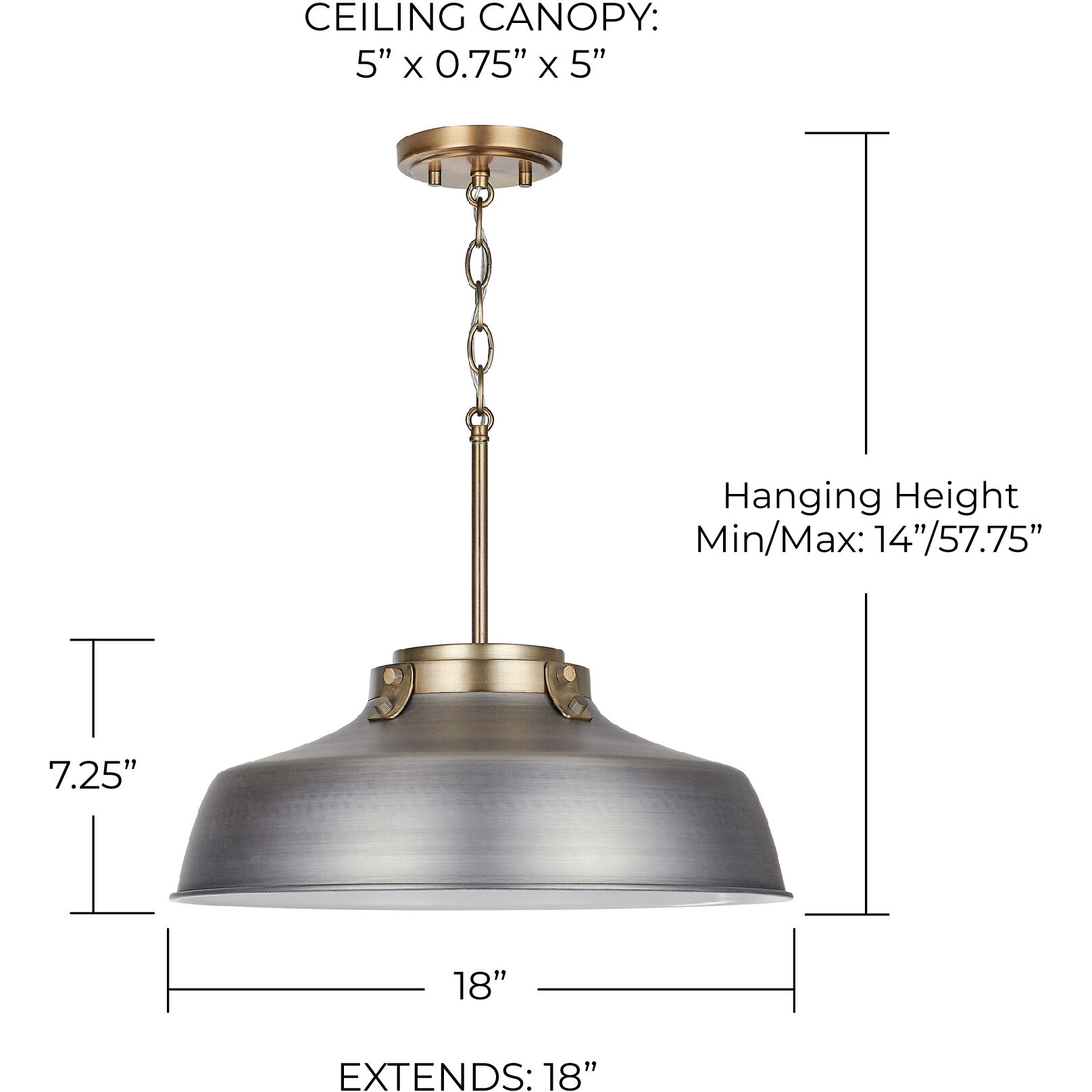 Oakwood 1 Light 18 inch Antique Nickel Pendant Ceiling Light