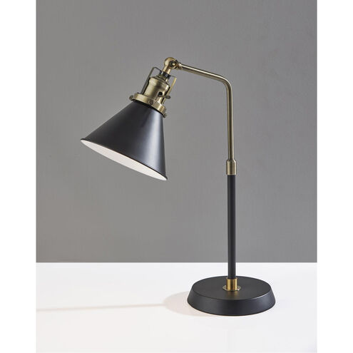 Arthur 19.5 inch 60 watt Black and Antique Brass Desk Lamp Portable Light, Simplee Adesso