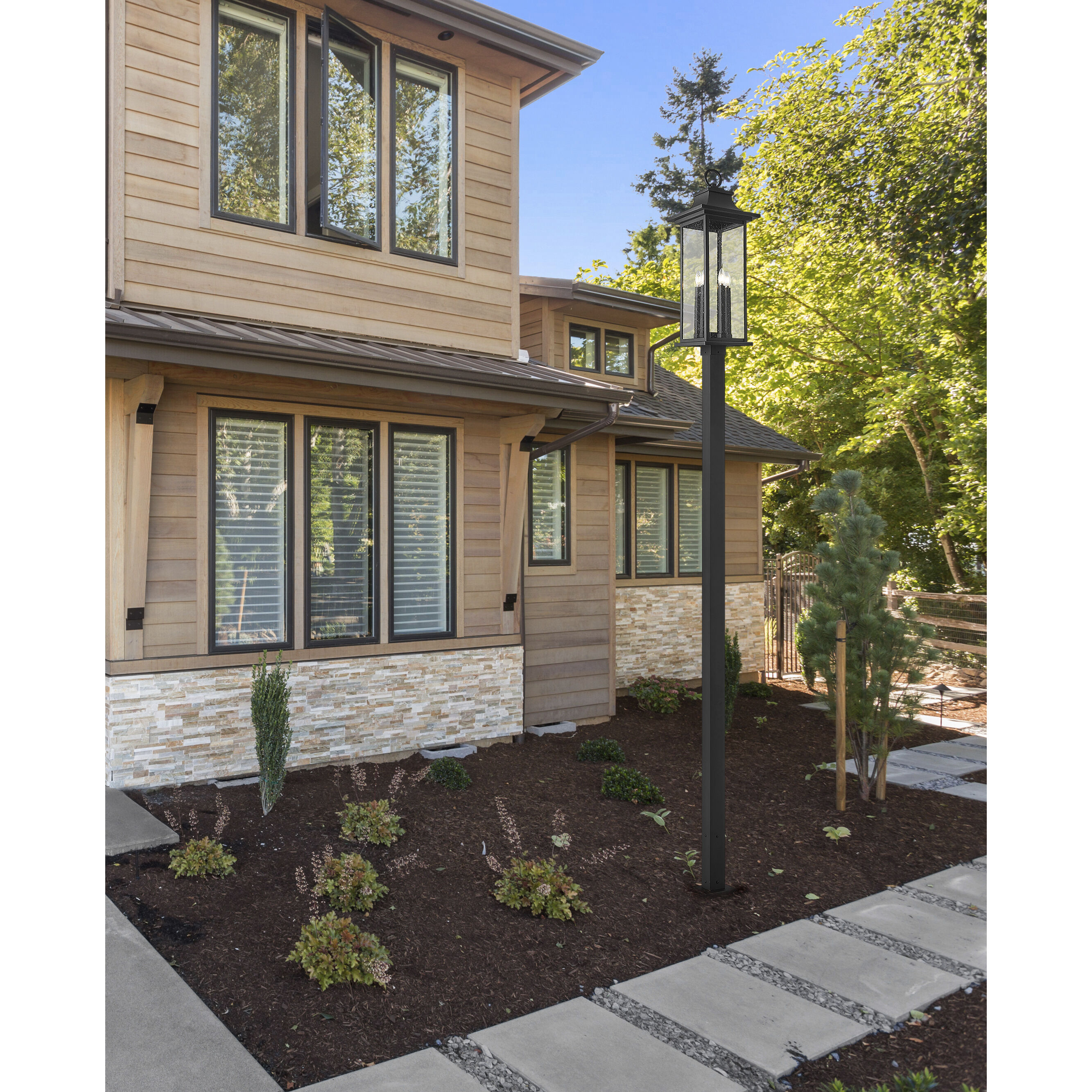 Tiberius 4 Light 118.5 inch Black Outdoor Post Mounted Fixture in Clear Seedy Glass