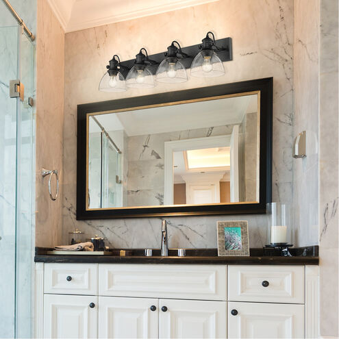 Hines 4 Light 35 inch Matte Black Bath Vanity Wall Light in Seeded Glass