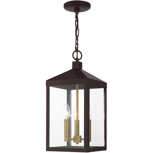 Nyack 3 Light 8 inch Bronze with Antique Brass Cluser Outdoor Pendant Lantern