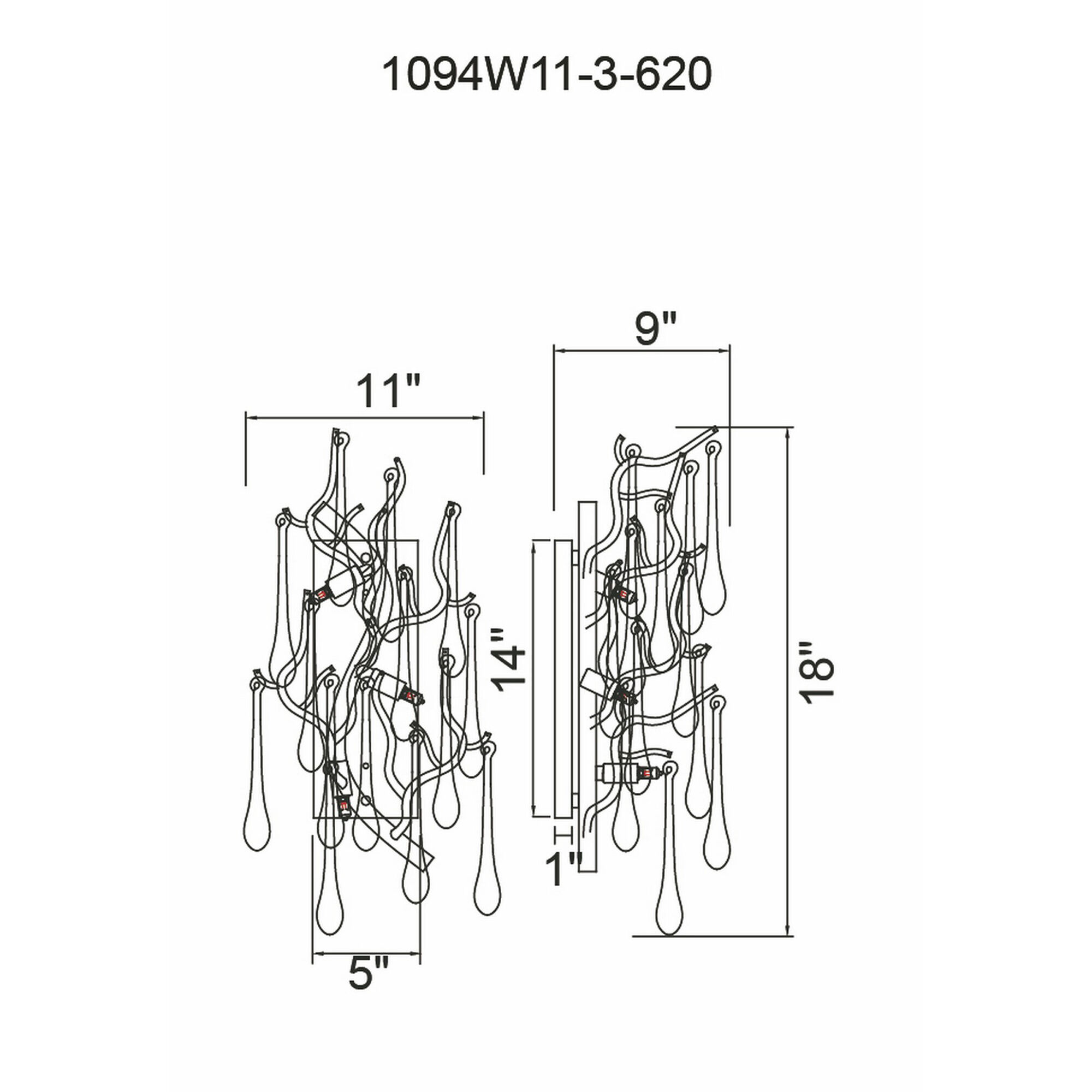Anita 3 Light 11 inch Black Wall Light