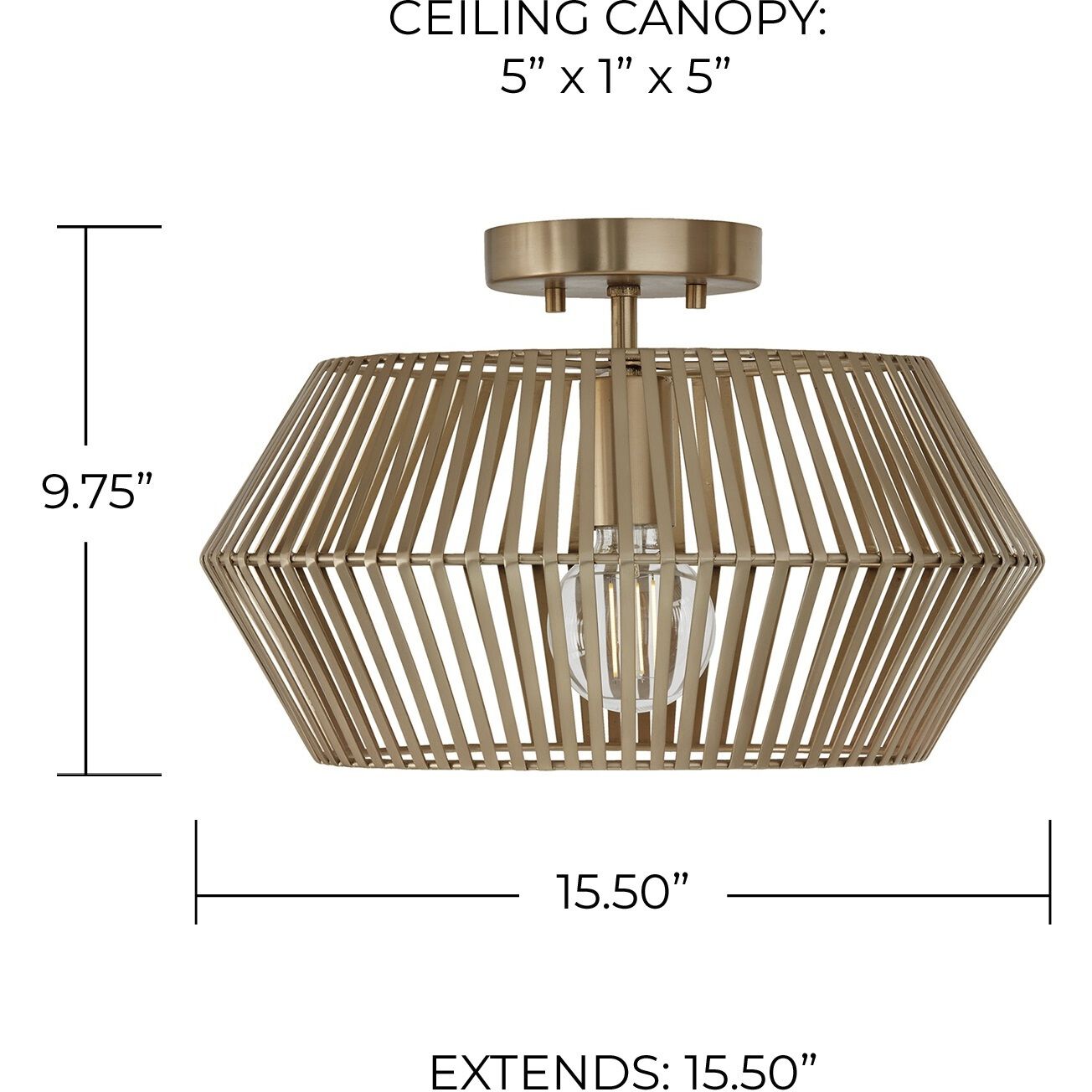 Kaiya 1 Light 15.5 inch Matte Brass Semi-Flush Ceiling Light