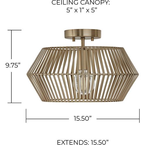 Kaiya 1 Light 15.5 inch Matte Brass Semi-Flush Ceiling Light