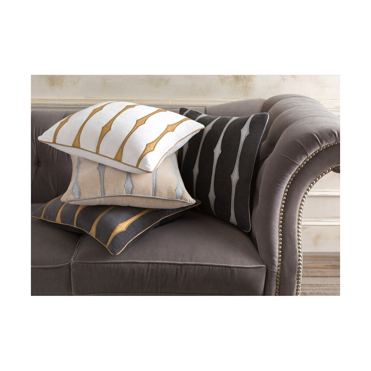 Graphic Stripe 22 X 22 inch White/Tan/Wheat Pillow Kit