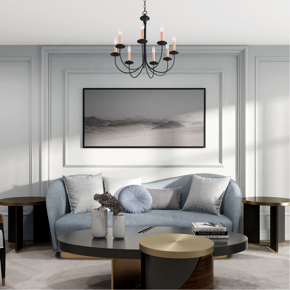 Heritage 8 Light 24 inch Black Chandelier Ceiling Light