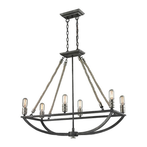 South Bay 6 Light 13 inch Silvered Graphite with Polished Nickel and Natural Chandelier Ceiling Light
