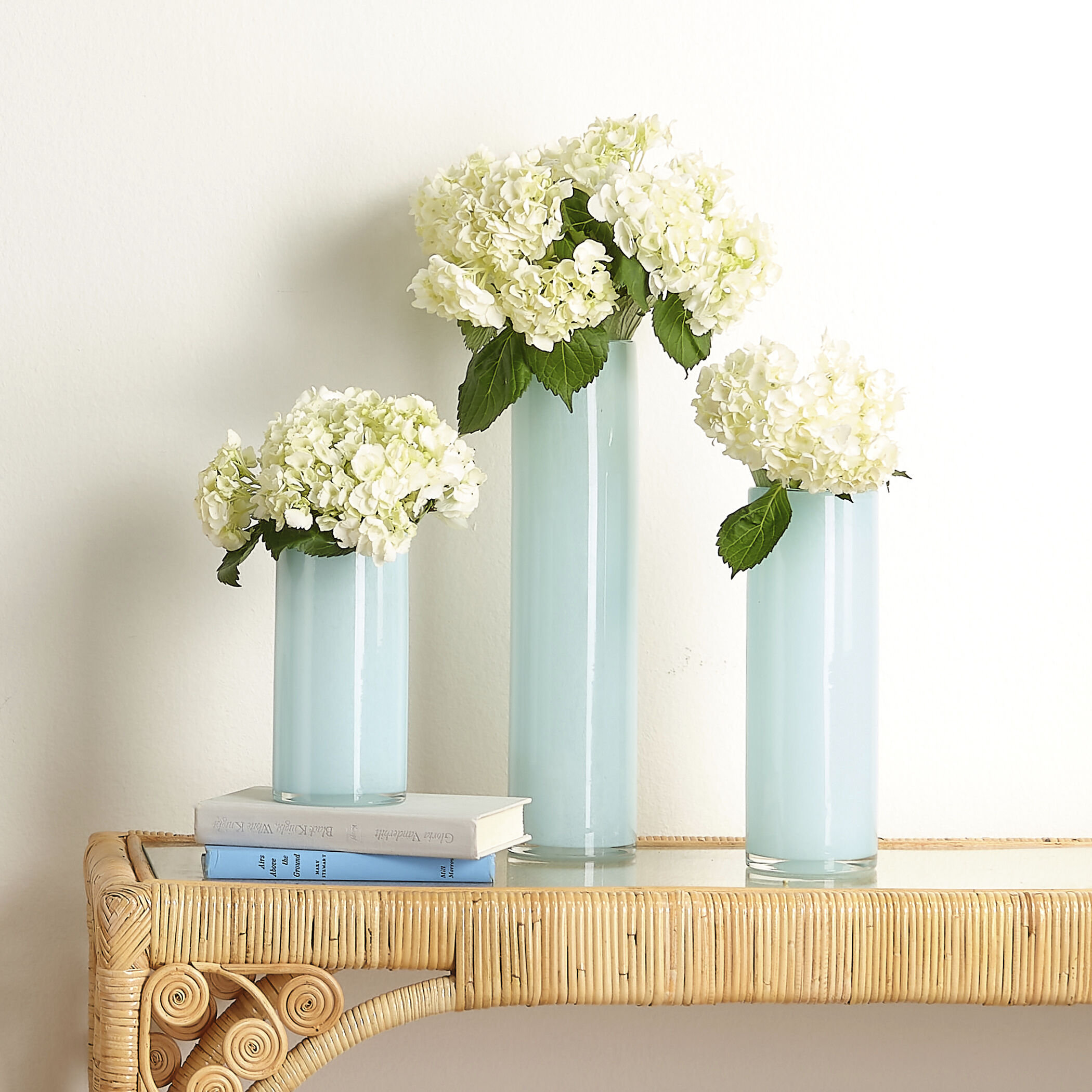 Gwendolyn 16 X 4 inch Vases in Sky Blue Glass, Set of 3