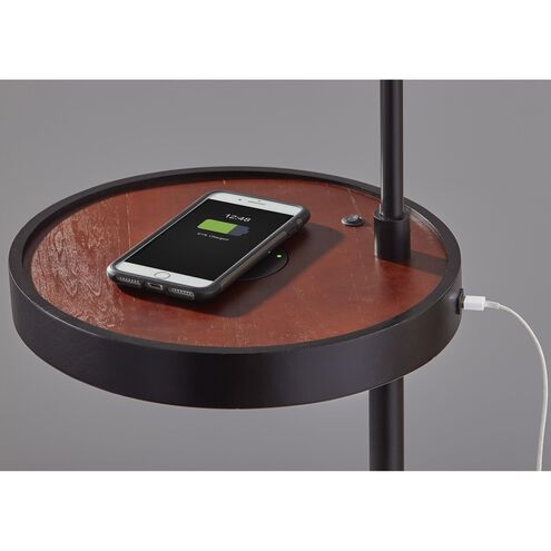 Oliver 59 inch 100.00 watt Matte Black and Walnut Poplar Wood Task Shelf Floor Lamp Portable Light, with AdessoCharge Wireless Charging Pad and USB Port