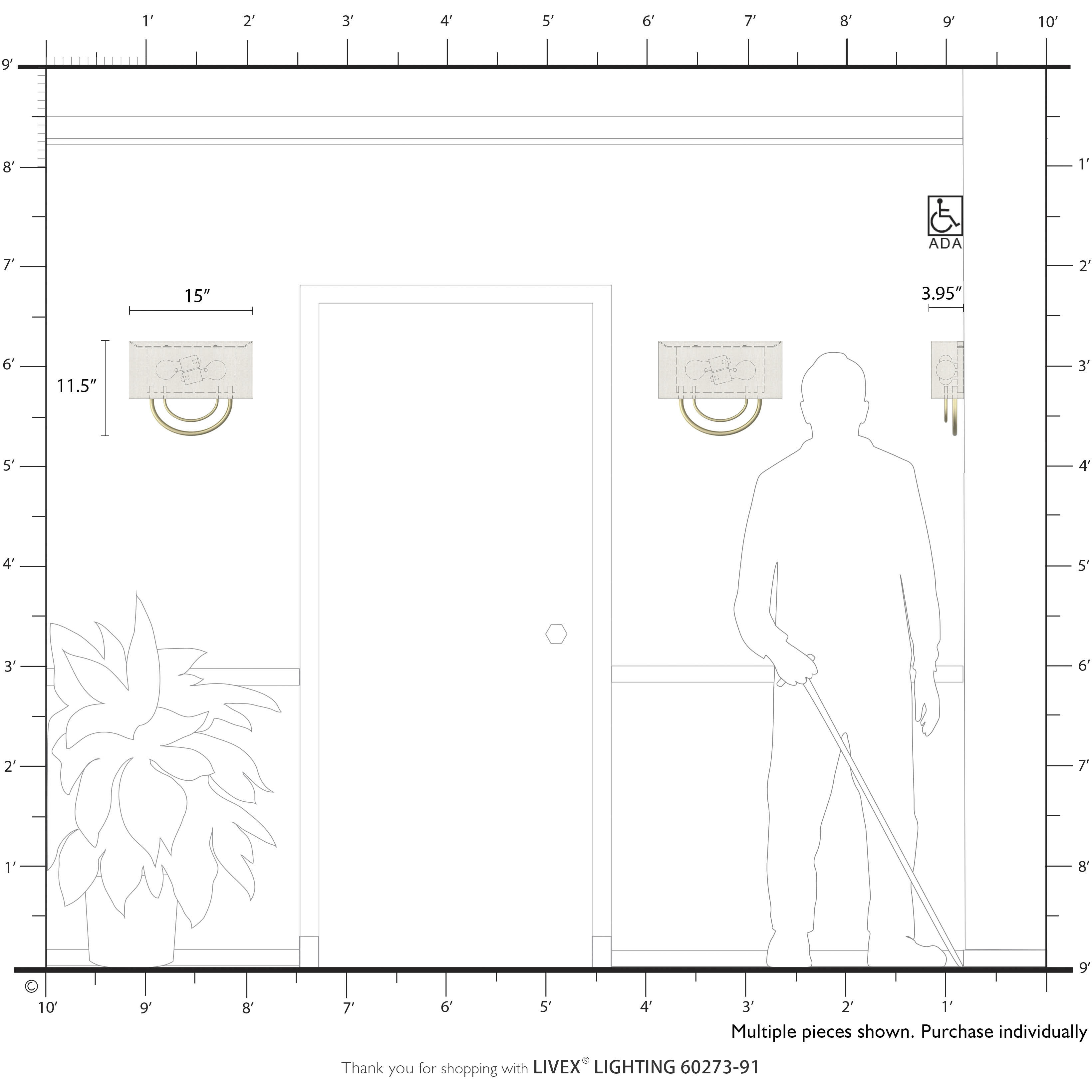 Stratton 2 Light 15 inch Brushed Nickel ADA Wall Sconce Wall Light
