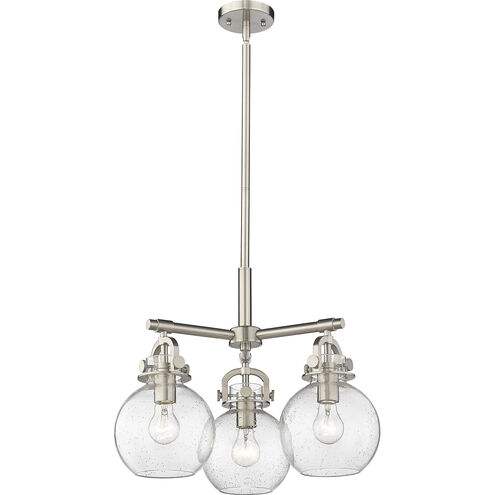 Newton Sphere 3 Light 20.38 inch Satin Nickel Pendant Ceiling Light in Seedy Glass