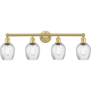 Salina 4 Light 32 inch Satin Gold and Clear Spiral Fluted Bath Vanity Light Wall Light