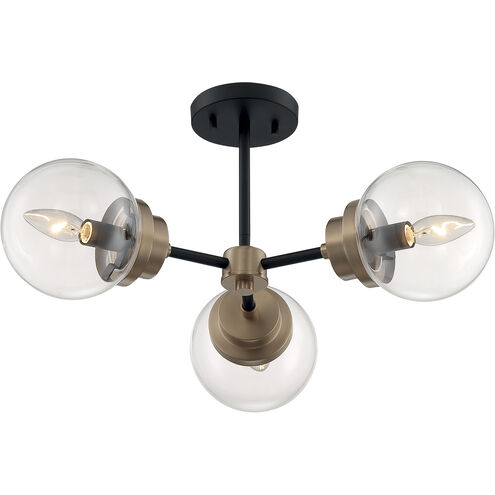 Axis 3 Light 23 inch Matte Black and Brass Accents Semi Flush Mount Fixture Ceiling Light