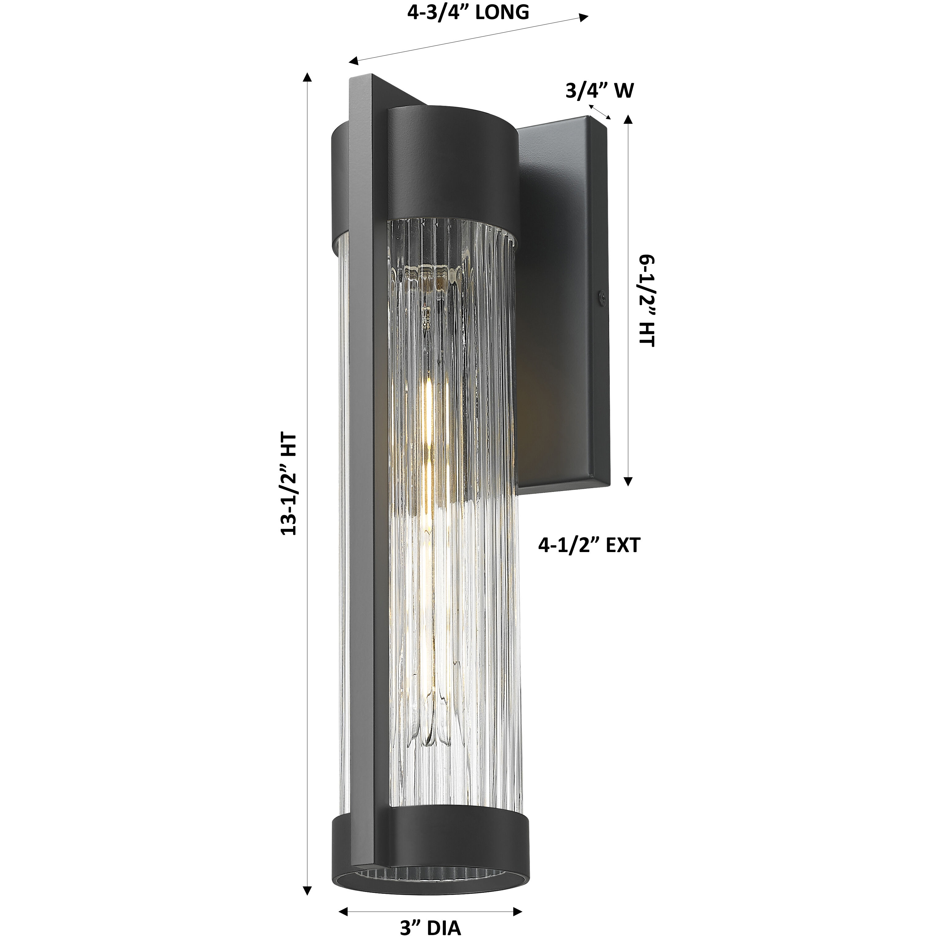 Stratford 1 Light 13.5 inch Matte Black Outdoor Sconce in Striped Clear Glass