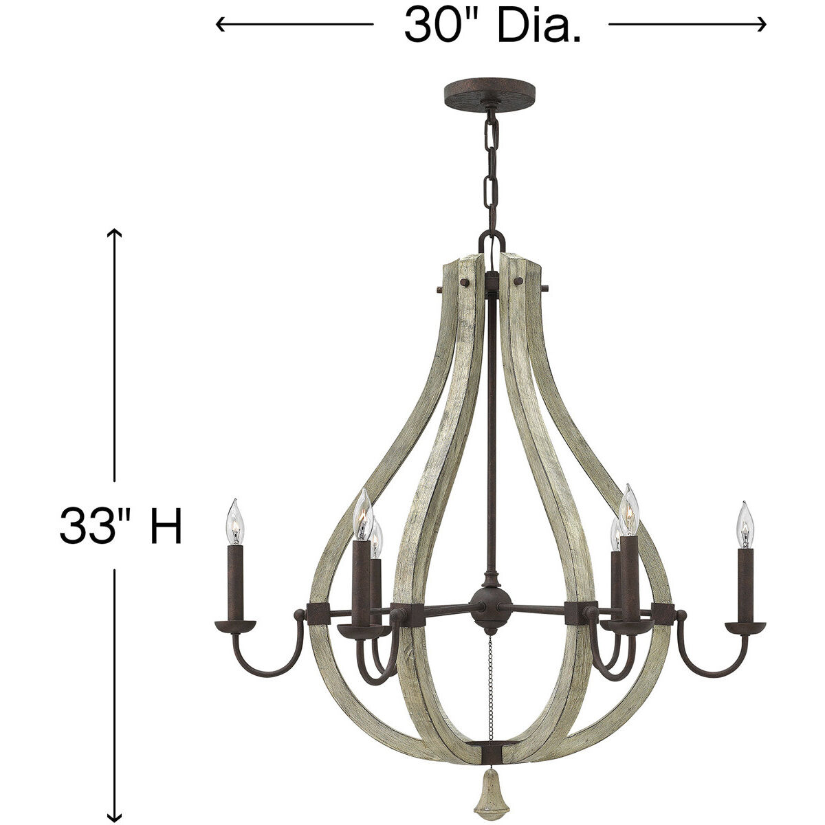 Middlefield LED 30 inch Iron Rust Chandelier Ceiling Light