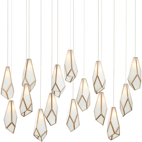 Glace 15 Light 48 inch White and Antique Brass with Silver Multi-Drop Pendant Ceiling Light
