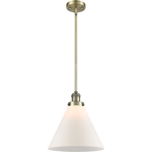 Franklin Restoration X-Large Cone 1 Light 12 inch Antique Brass Pendant Ceiling Light in Incandescent, Matte White Glass, Franklin Restoration