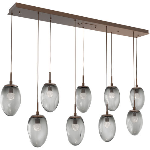 Meteo LED LED Burnished Bronze Linear Pendant Ceiling Light in 2700K LED, Floret Inner - Smoke Outer, Multi-Pendant