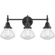Caden 3 Light 25 inch Matte Black Bath Vanity Light Wall Light in Seedy Glass