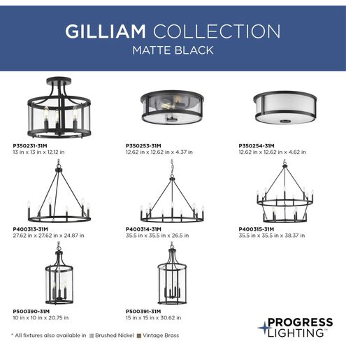 Gilliam 3 Light 13 inch Matte Black Semi-Flush Mount Ceiling Light