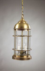 Nautical 2 Light 8 inch Antique Brass Hanging Lantern Ceiling Light in Clear Glass