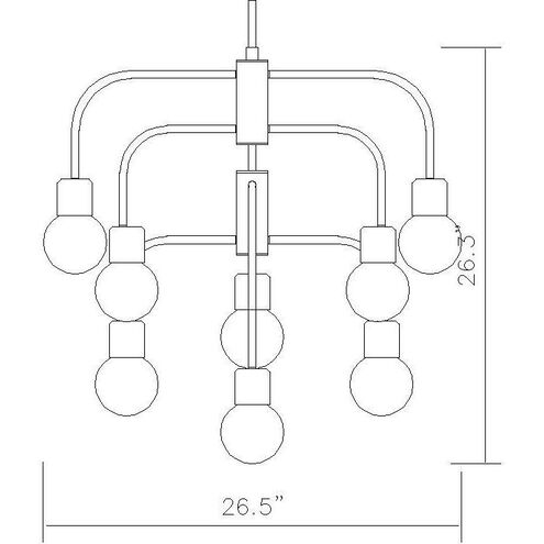 Neutra 9 Light 27 inch Matte Black/Foundry Brass Chandelier Ceiling Light