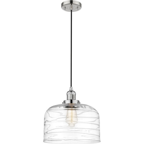 Franklin Restoration Bell LED 12 inch Polished Nickel Mini Pendant Ceiling Light in Clear Deco Swirl