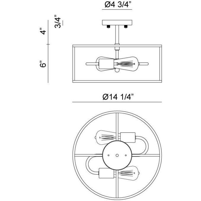 Candid 2 Light 15 inch Rusty Black Flush Mount Ceiling Light
