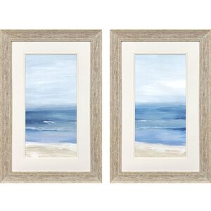 Beach Landscape Blue and Beige and White Framed Art
