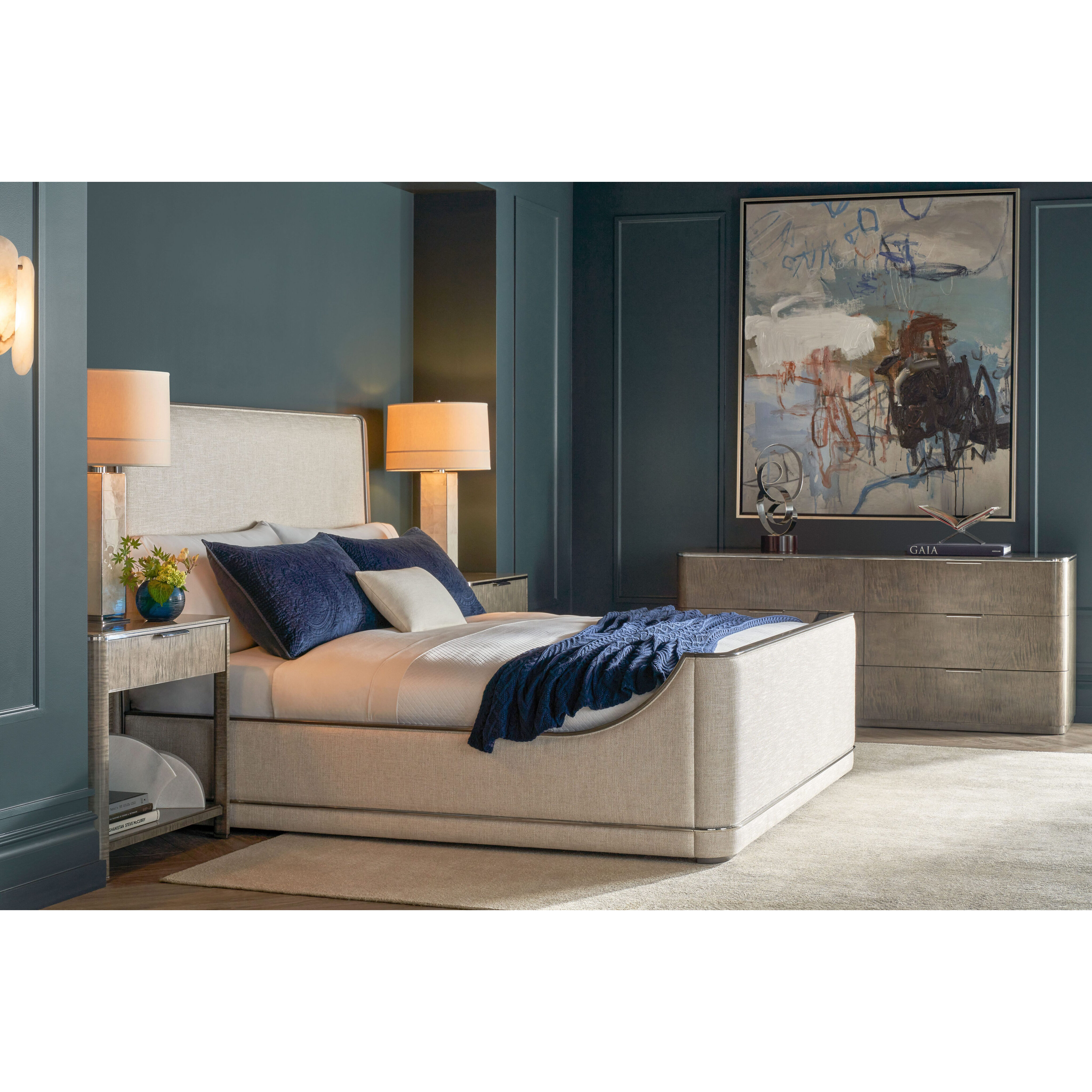 Hudson Pebble Grey US King Bed, Wooden, Upholstered