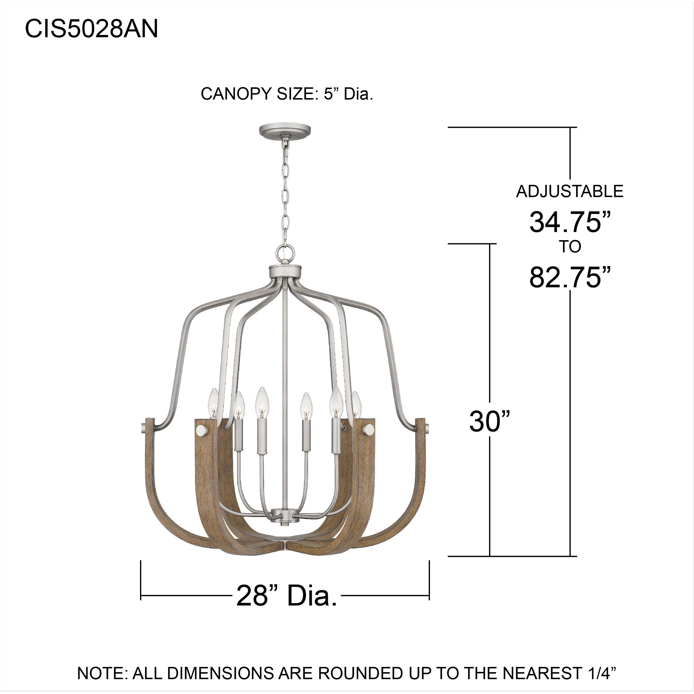 Challis 6 Light 28 inch Antique Nickel Chandelier Ceiling Light