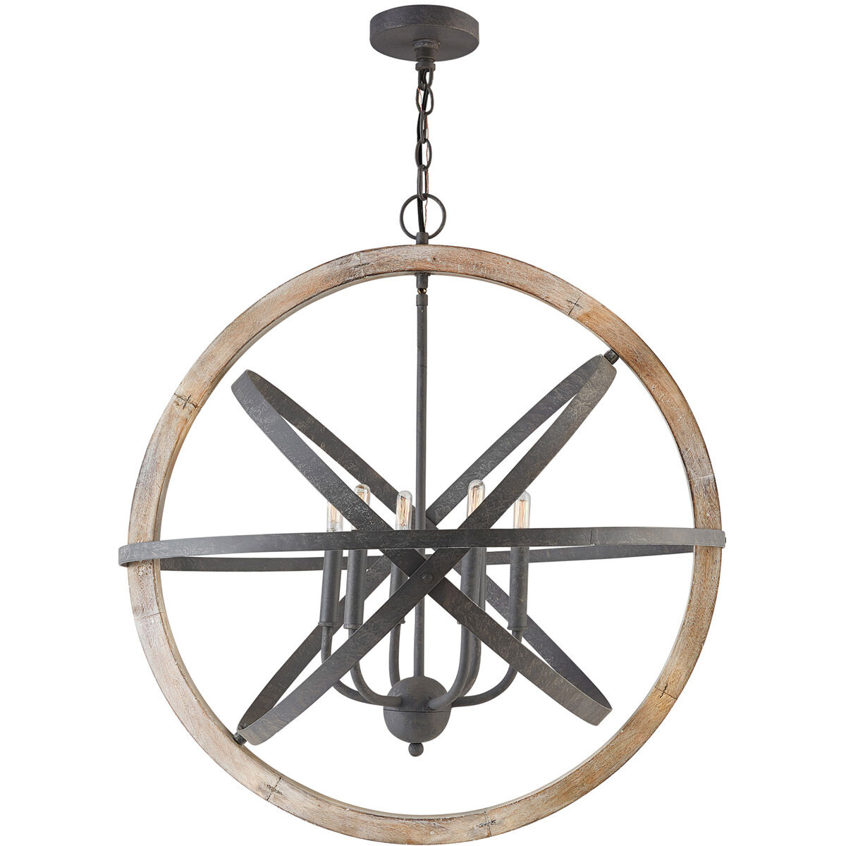 Bluffton 6 Light 28.5 inch Iron and Wood Pendant Ceiling Light 
