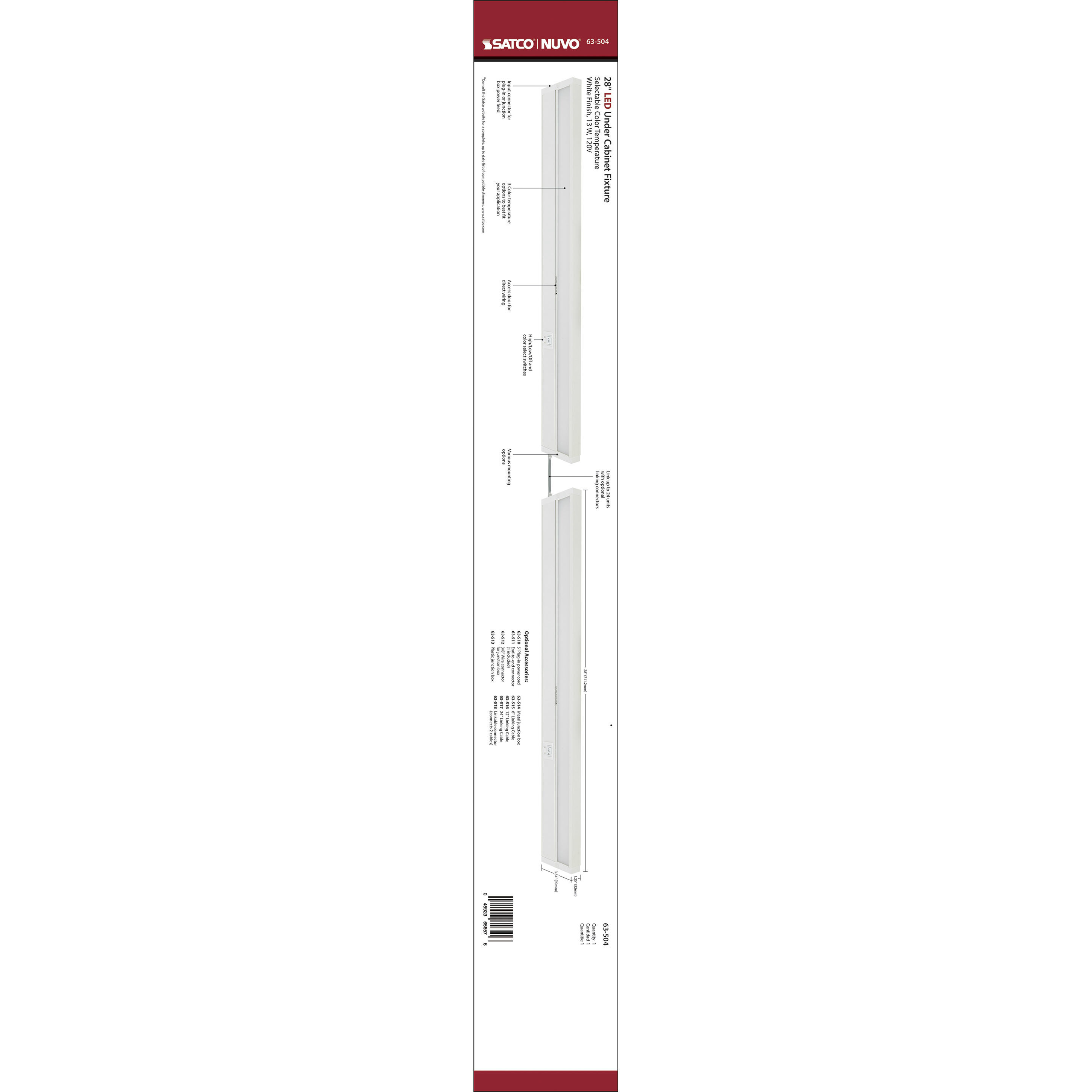 CounterQuick 120 LED 28 inch White Under Cabinet & Cove, Linear Strip