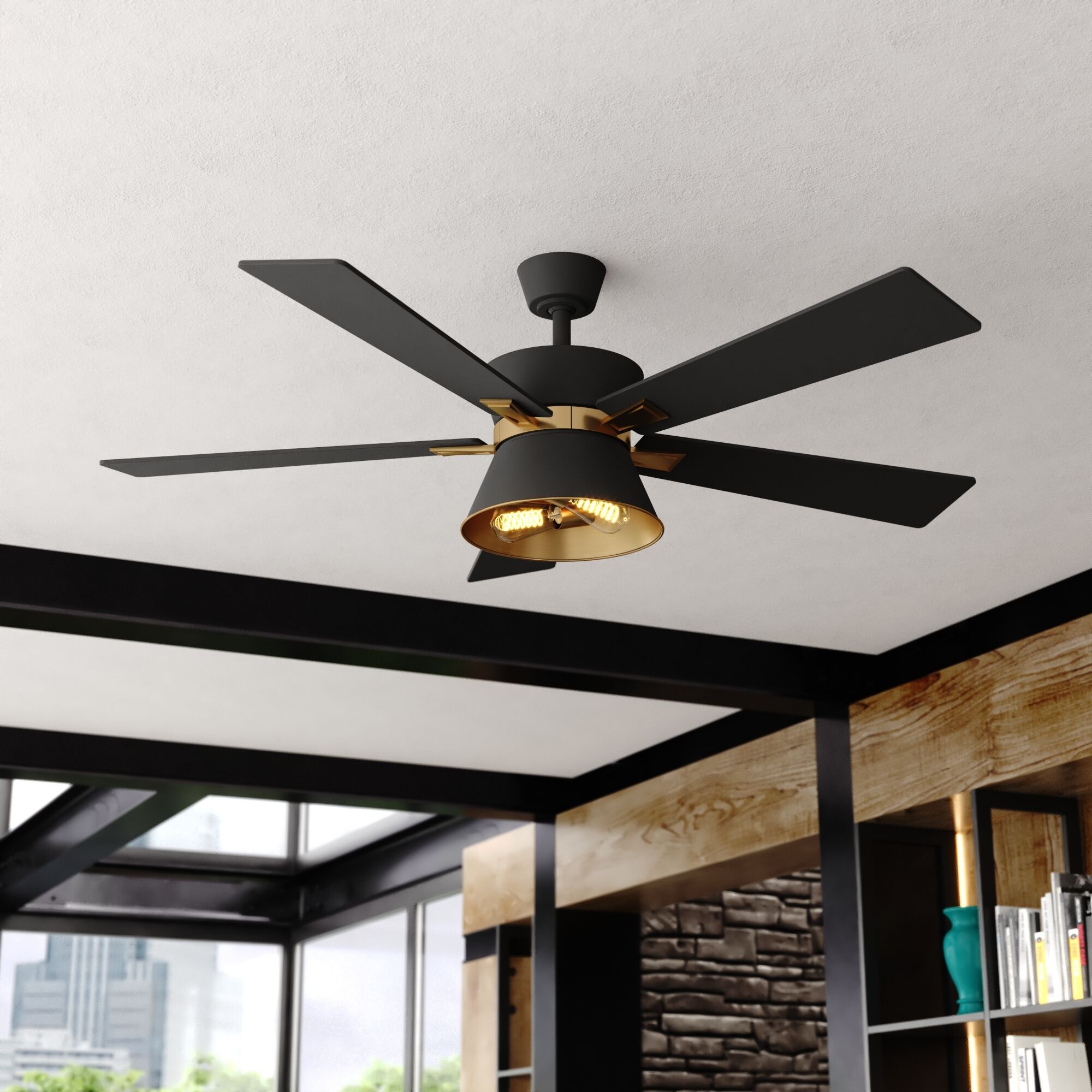 Scottsdale 21.65 inch Black and Gold with Black-Walnut Blades Ceiling Fan