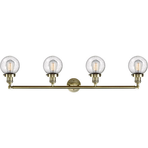Franklin Restoration Beacon LED 42 inch Antique Brass Bath Vanity Light Wall Light in Seedy Glass, Franklin Restoration
