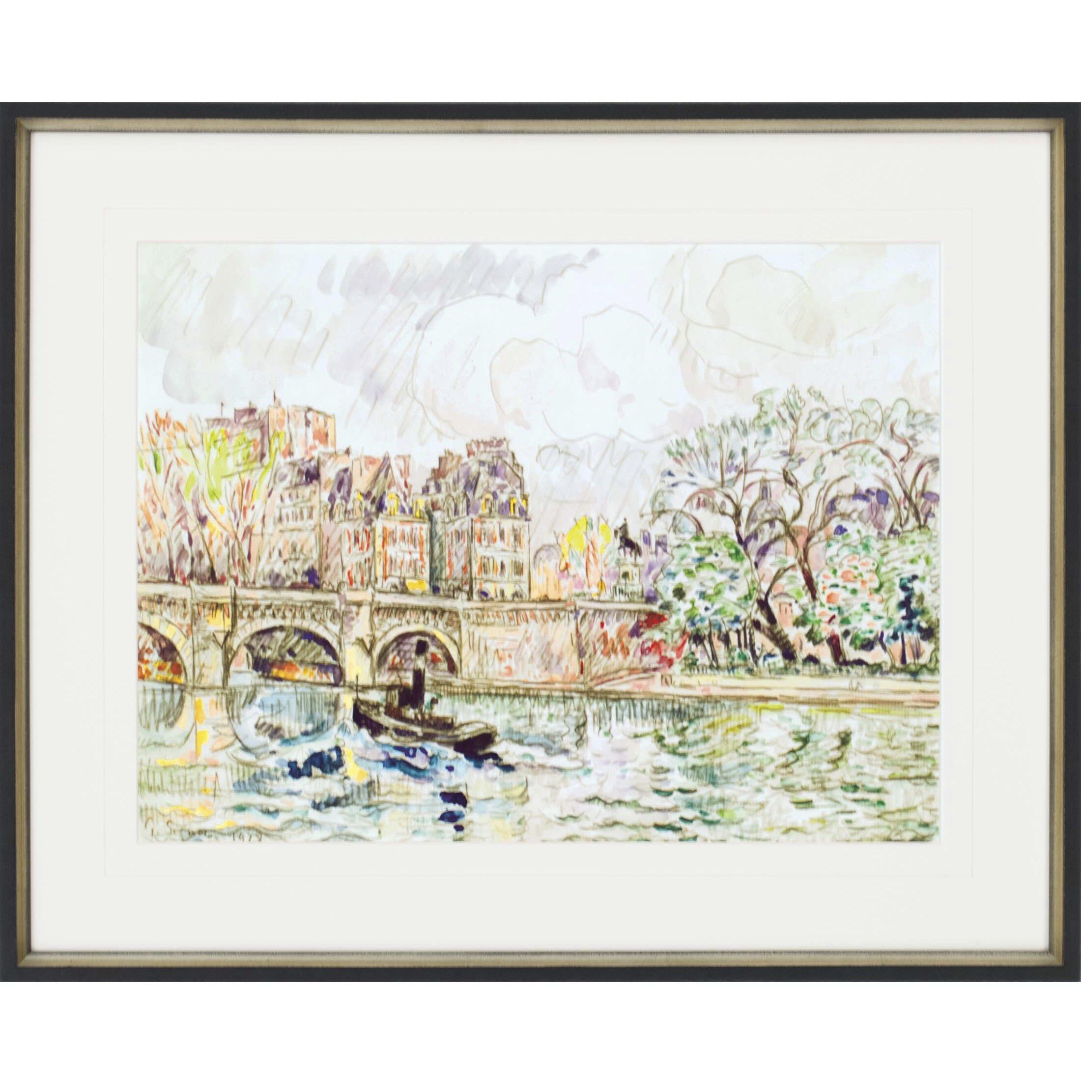 Le Croisic Paris Le Place Dauphine The Pont Neuf Paris Multi and Yellow and Turquoise and Red Framed Art