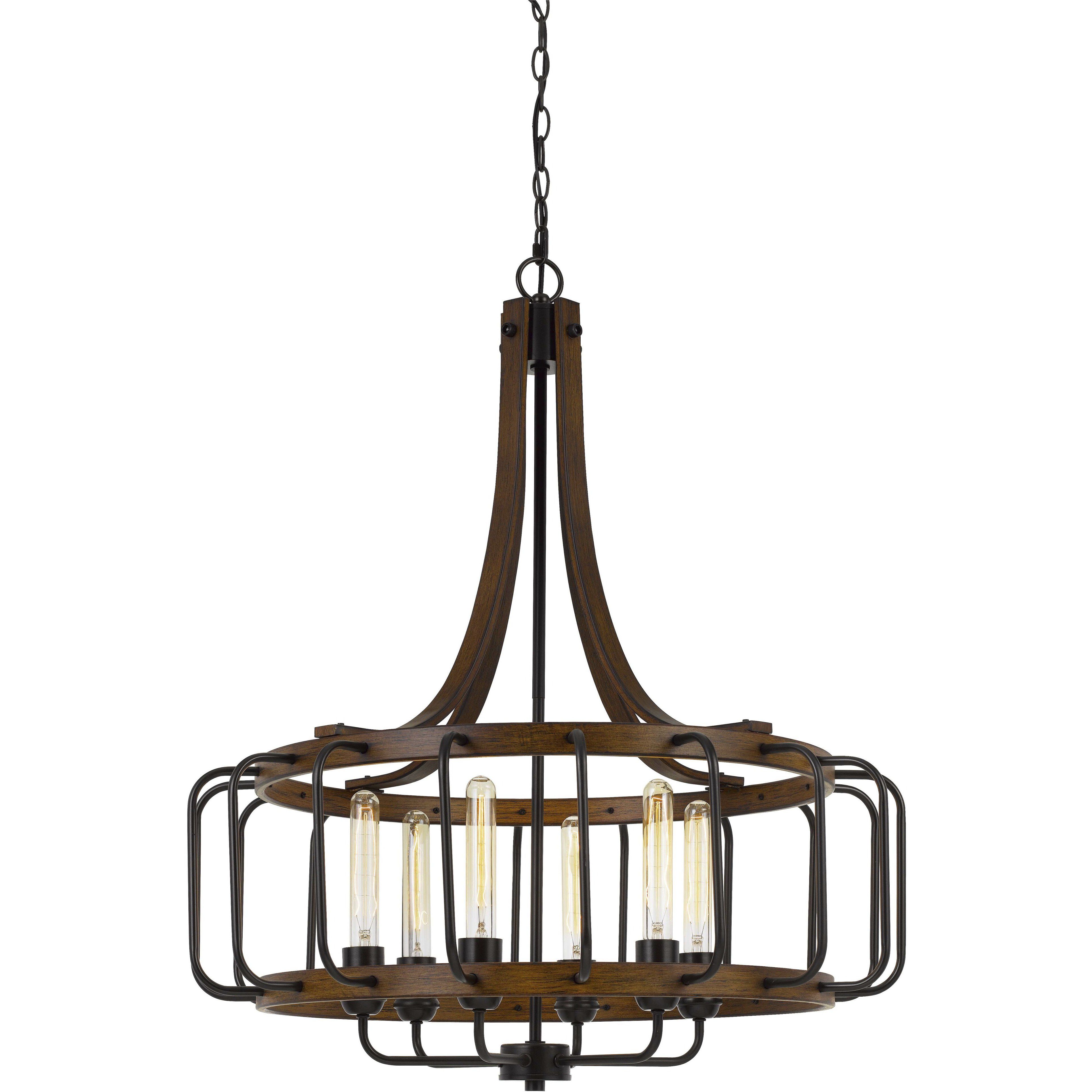 Kellia 6 Light 28 inch Iron and Dark Oak Chandelier Ceiling Light